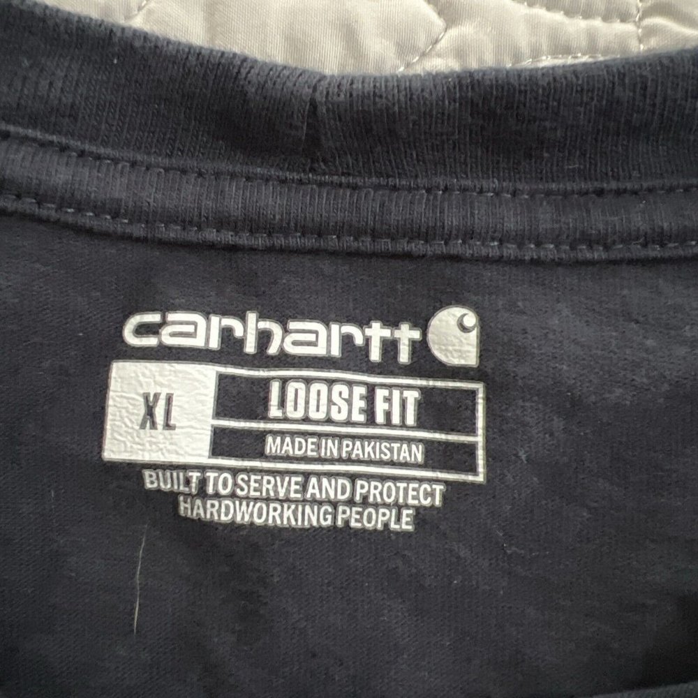Carhartt Shirt Mens XL Short Sleeve Crew Neck Loose Fit Pocket T-Shirt Navy Blue - Picture 3 of 6